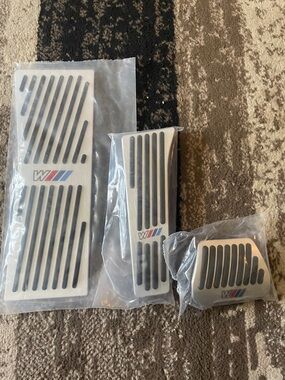 BMW Aluminum Sport Pedal Set with M Tricolors in Silver and Black